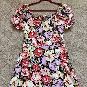 NWOT Lily Rose Puff‎ Sleeve Floral Smocked Tie Back Midi Dress Women's Size L